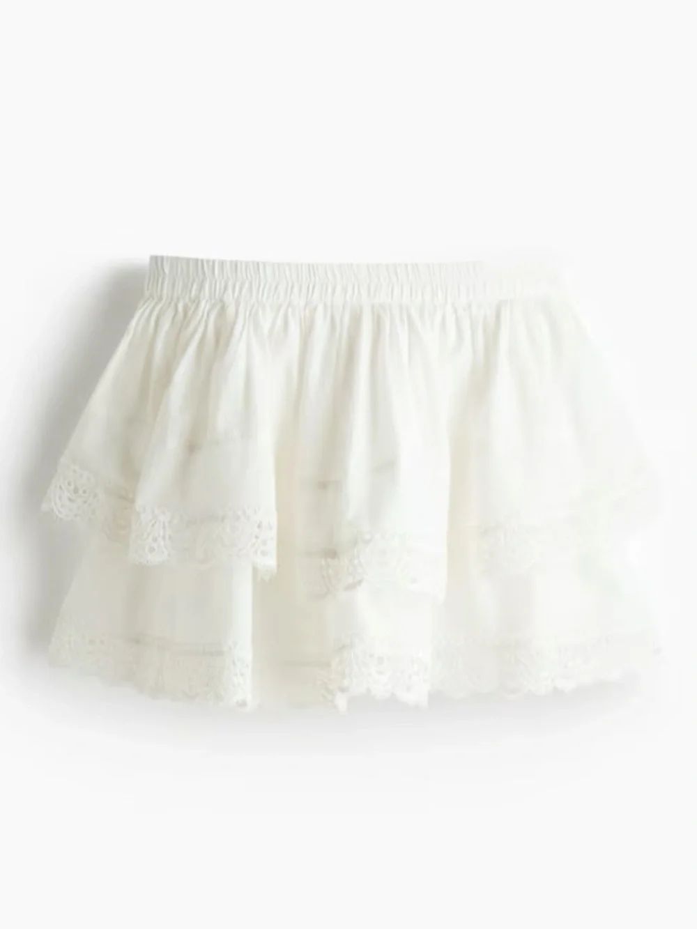 White Cotton Lace Trim Mini Skirt - NWT, size S